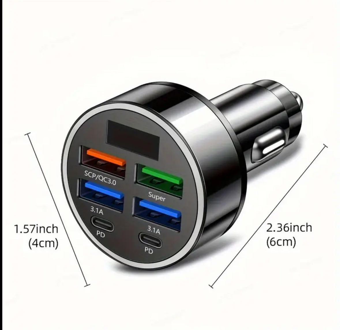 🚗🔌 Cargador de Auto 6 en 1 con Pantalla Digital – ¡Carga TODO a la vez!