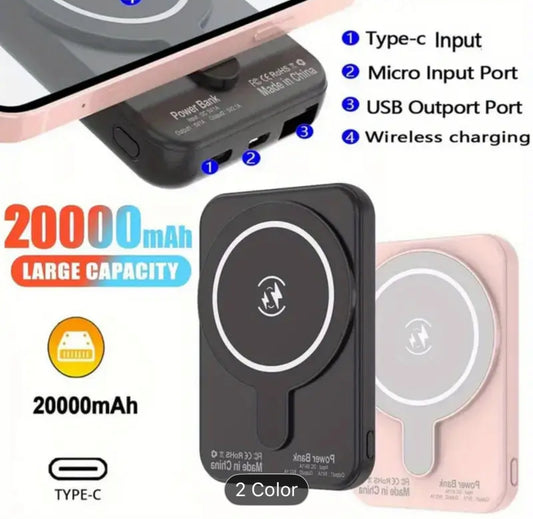 Tesoro de Carga Inalámbrica de 20000mAh – Power Bank Magnético Portátil con Carga Rápida y Cable USB-C Incorporado