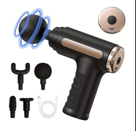 Pistola de Masaje Corporal Portátil – Negro & Dorado