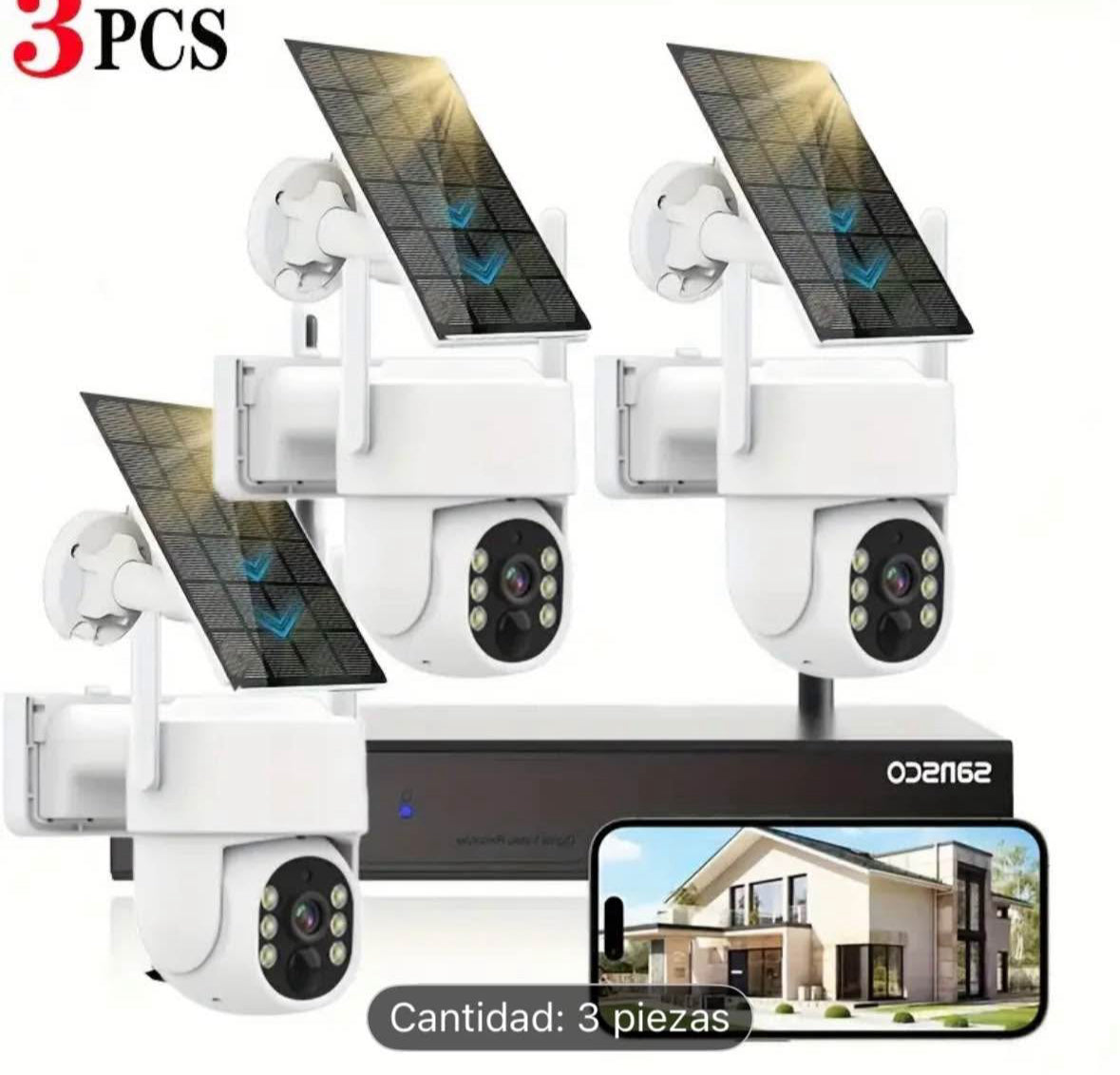 🔥 Set de 3 Cámaras de Seguridad Solar 4MP PTZ - Inalámbricas con Visión Nocturna 🌙