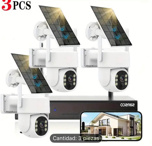 🔥 Set de 3 Cámaras de Seguridad Solar 4MP PTZ - Inalámbricas con Visión Nocturna 🌙