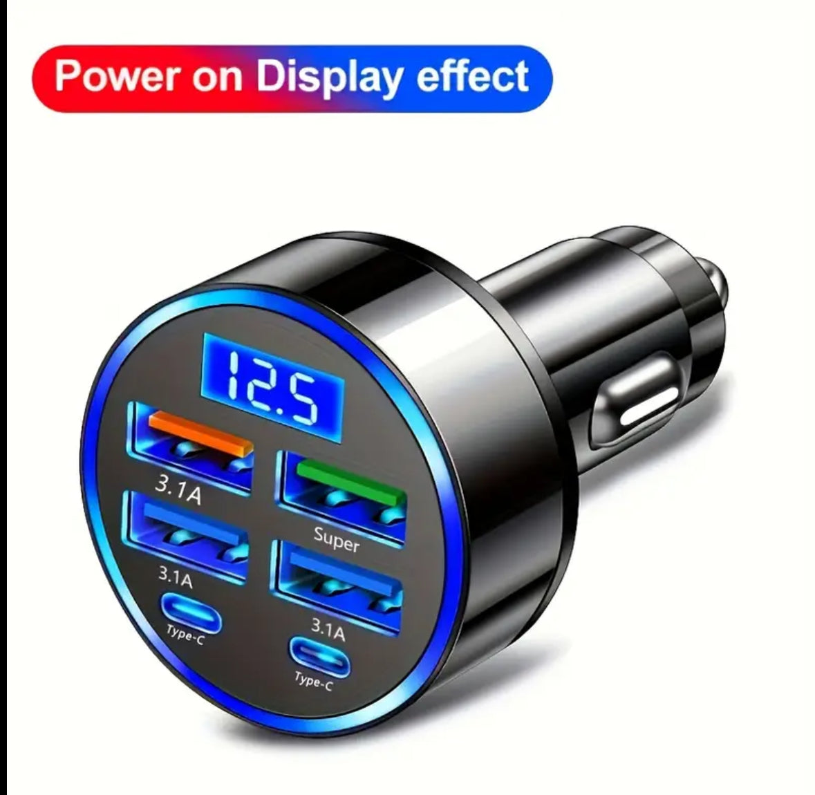 🚗🔌 Cargador de Auto 6 en 1 con Pantalla Digital – ¡Carga TODO a la vez!